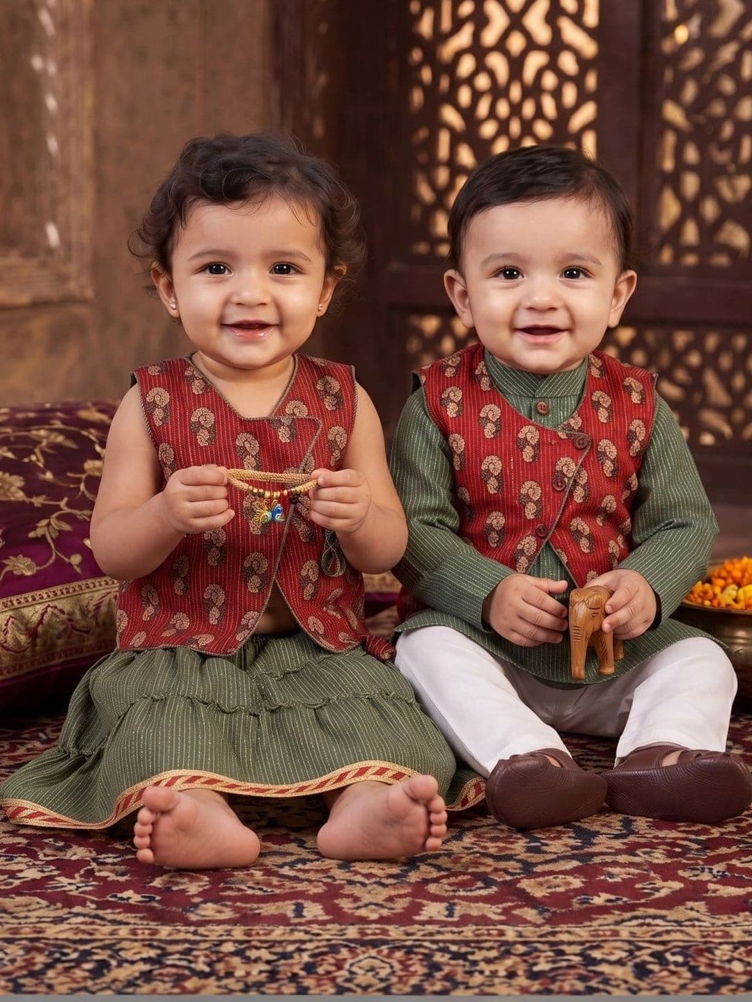Here&Now X Kinder Kids Girls Printed Ready to Wear Lehenga & - view 1