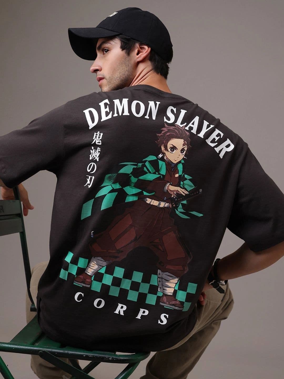 Free Authority Demon Slayer Printed Round Neck Pure Cotton Oversized T-Shirt - view 1