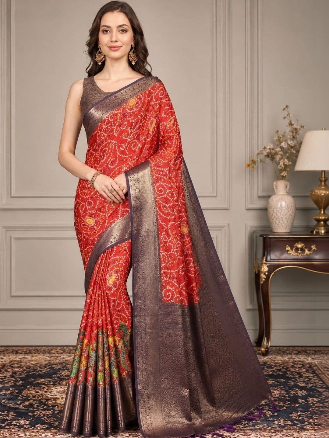 DIVASTRI Bandhani Zari Silk Cotton Designer Kanjeevaram Saree - view 1