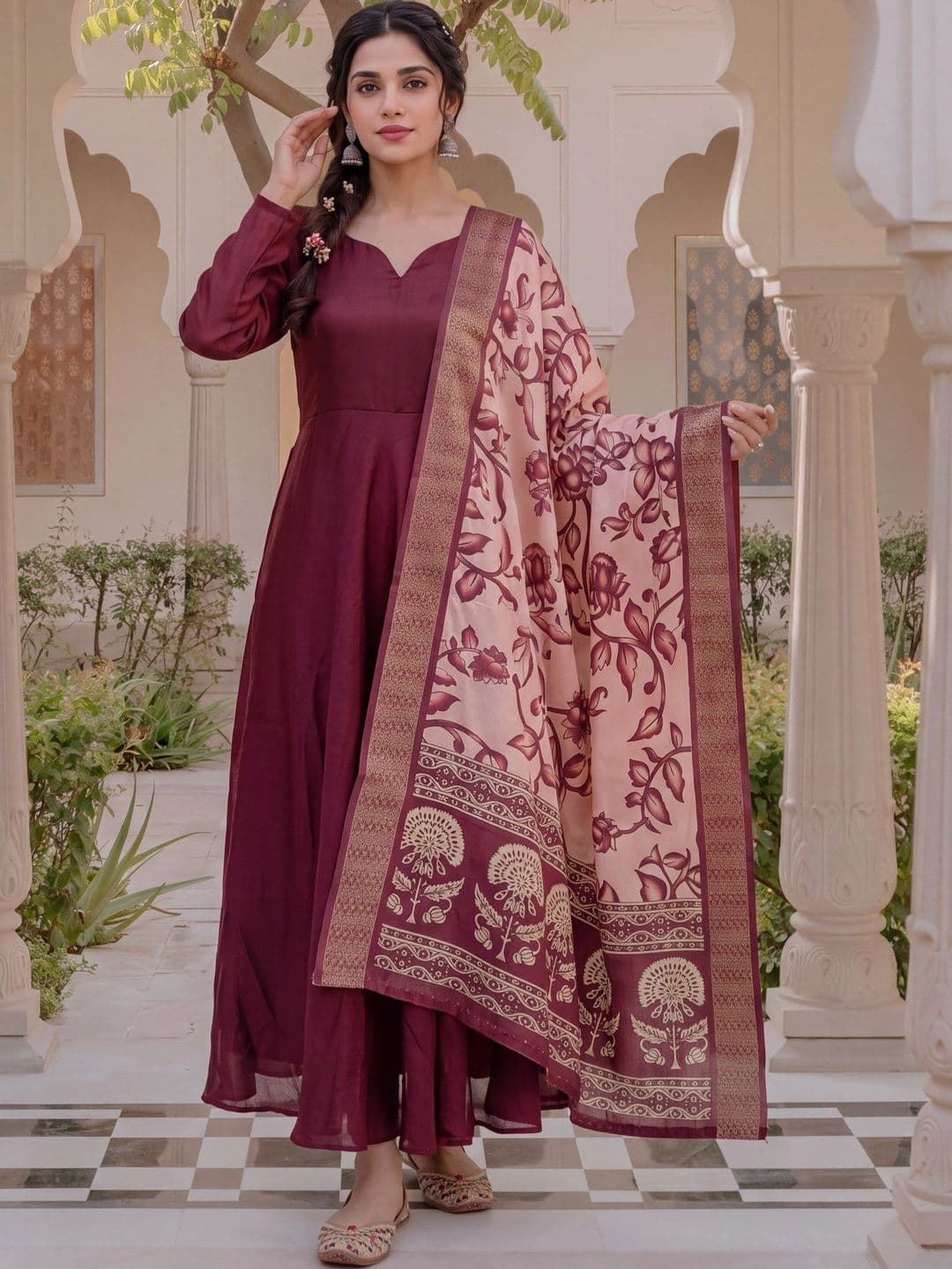 Moda Rapido Fit & Flare Anarkali Ethnic Dress With Floral Printed Dupatta - view 1