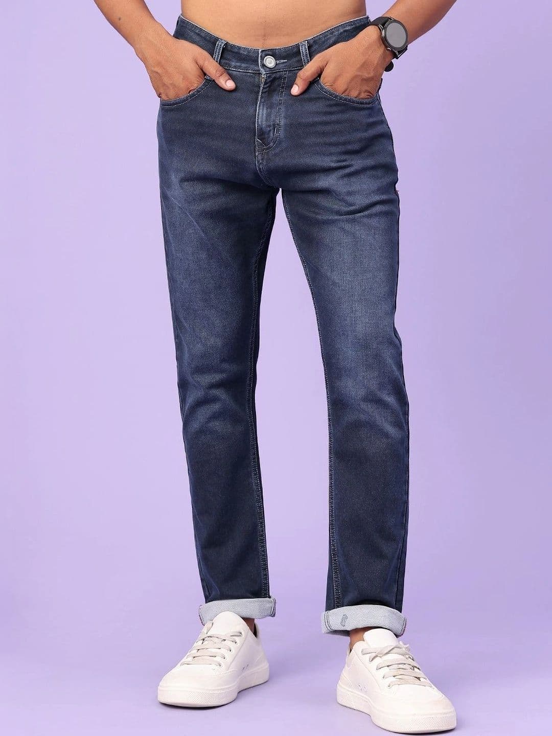V-Mart Men Regular Fit Mid-Rise Cuffed Hem Stretchable Jeans - view 1