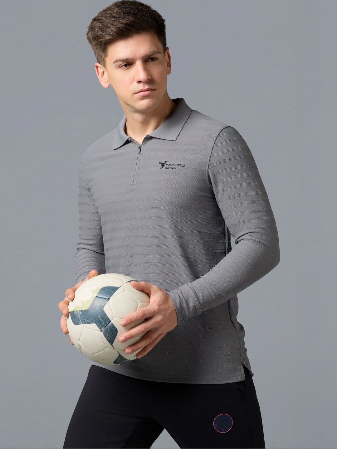 Technosport Men Striped Polo Collar Slim Fit T-shirt - view 1