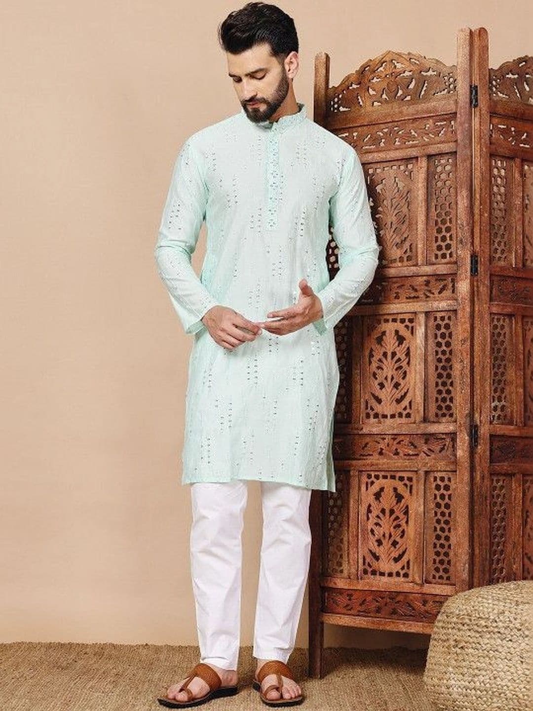 Kaashi Couture Men Embellished Mirror Work Kurta - view 1