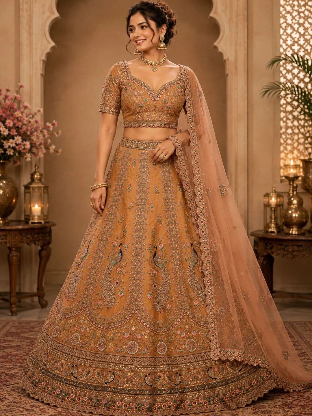 KESAR FAB Embroidered Thread Work Semi-Stitched Lehenga & Unstitched Blouse With Dupatta - view 1