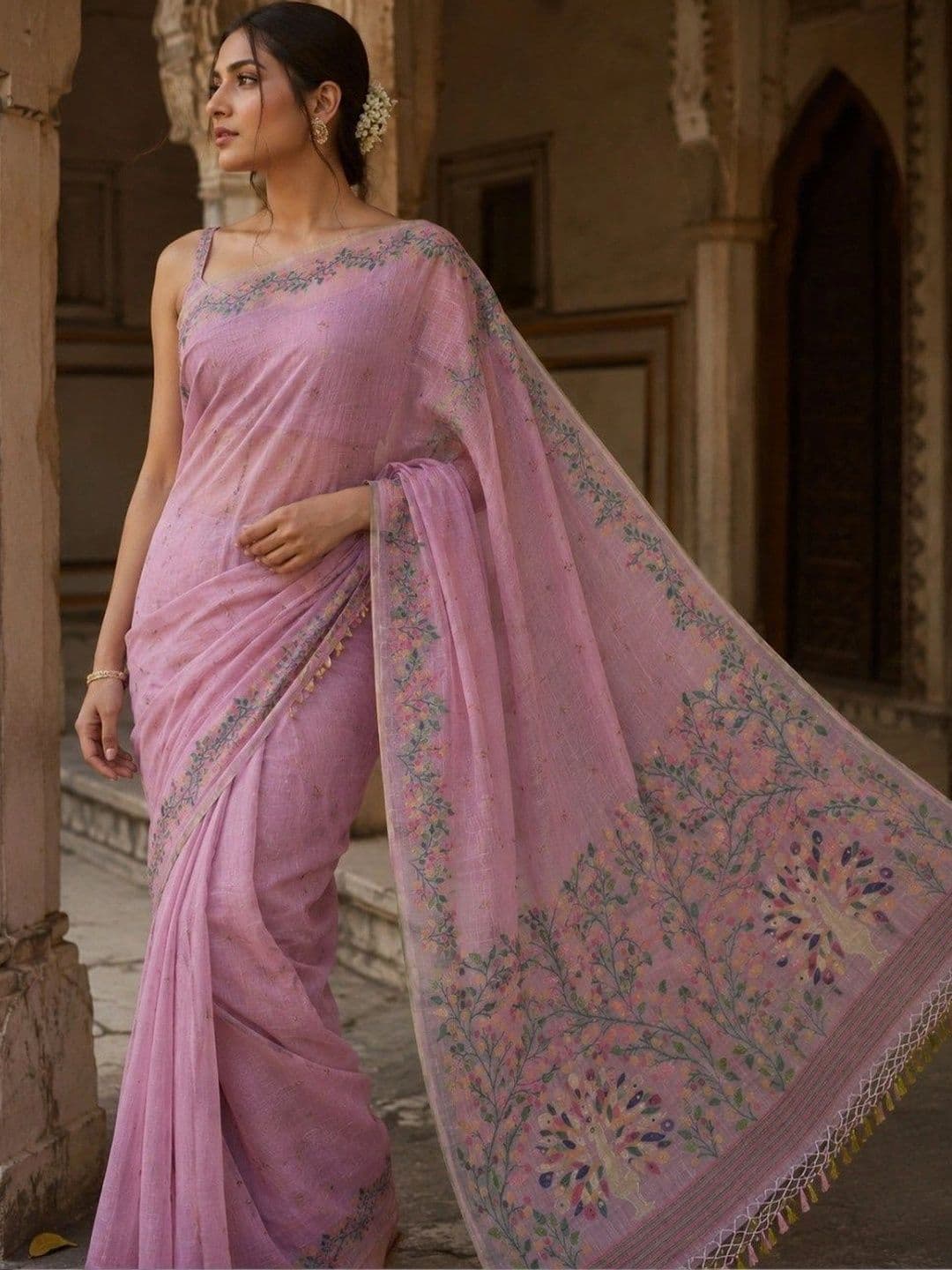 House of Neyvara Woven Design Zardozi Linen Blend Banarasi Saree - view 1