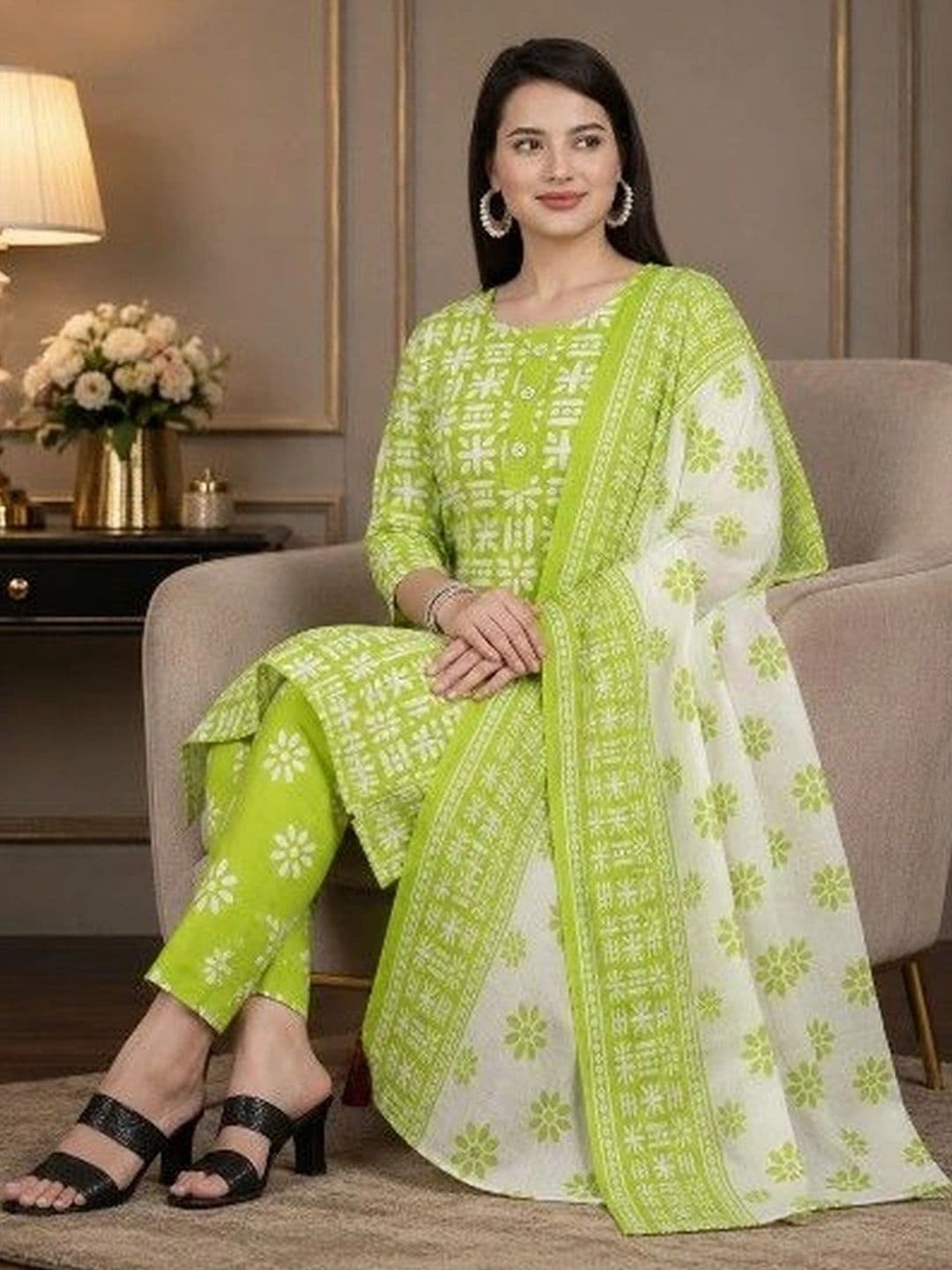 GULVANI FASHION Women Ethnic Motifs Printed Regular Kurta with Trousers & With Dupatta - view 1