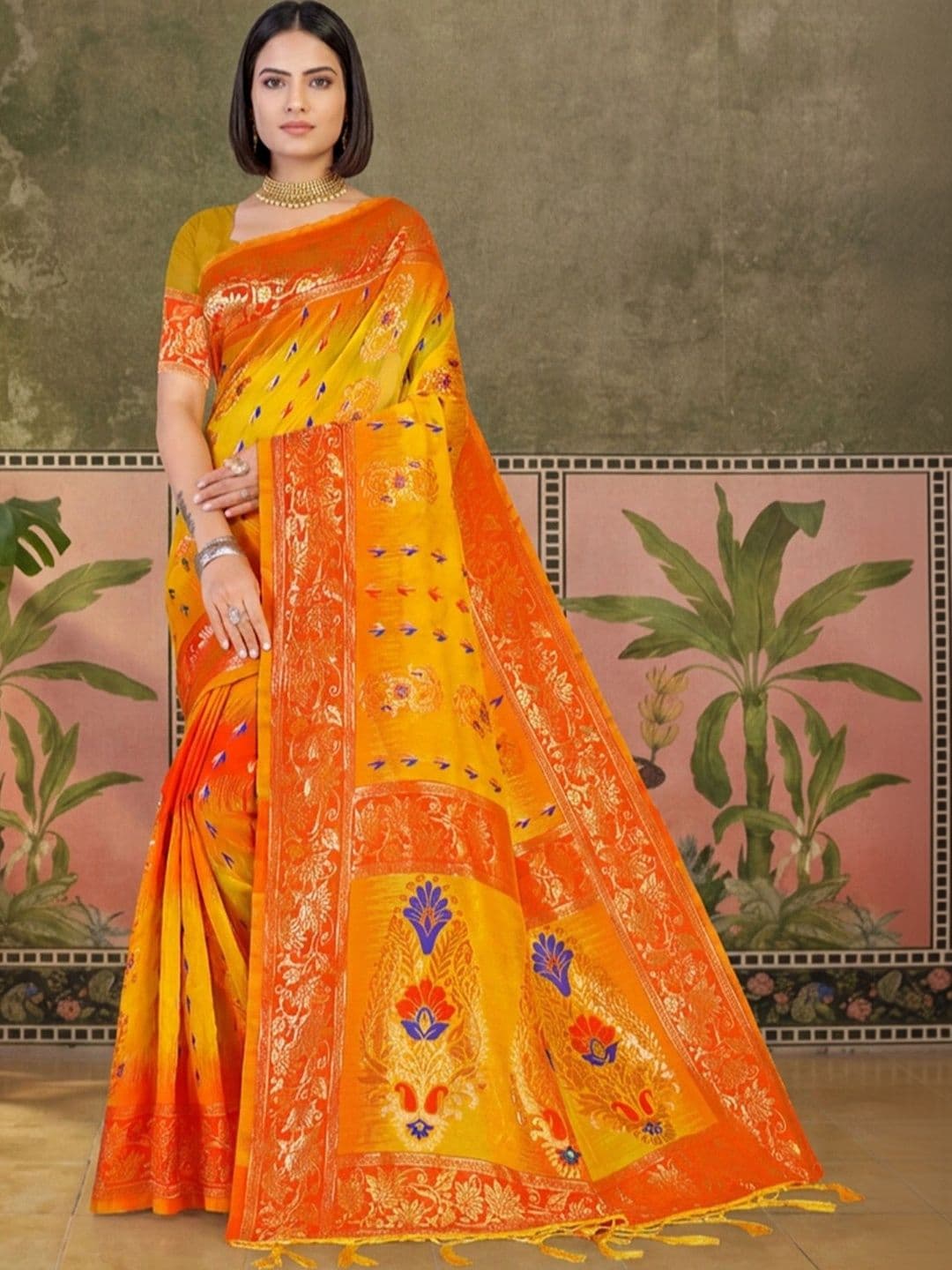 Sangria Woven Design Zari Silk Blend Designer Banarasi Saree - view 1