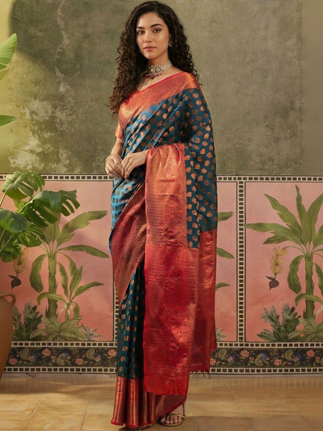 Sangria Woven Design Zari Silk Blend Designer Banarasi Saree - view 1