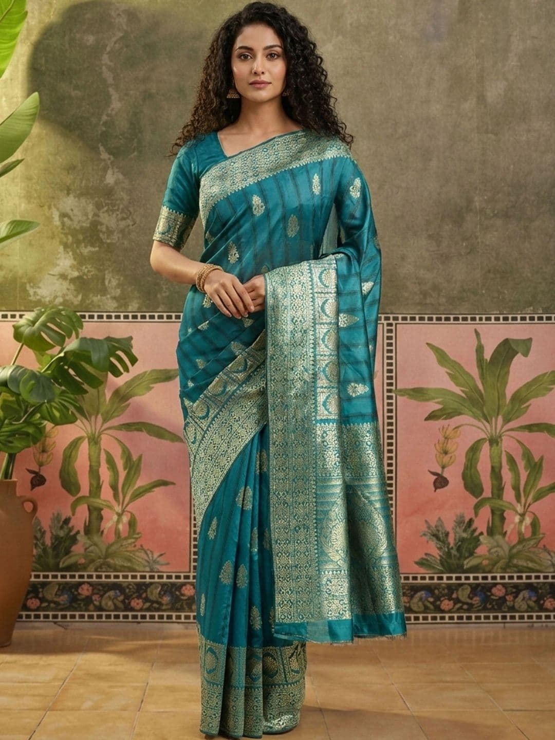 Sangria Woven Design Zari Silk Blend Designer Banarasi Saree - view 1