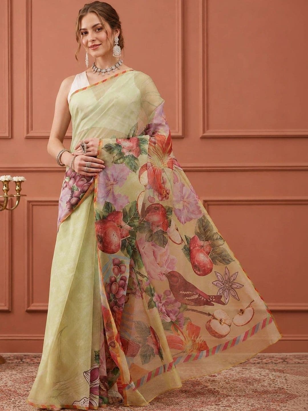 DIVASTRI Floral Printed Zari Cotton Silk Handloom Saree - view 1