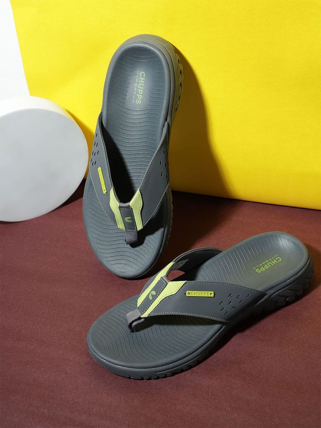 CHUPPS Men Grey / Neon Viper Orthopedic Sliders - view 1