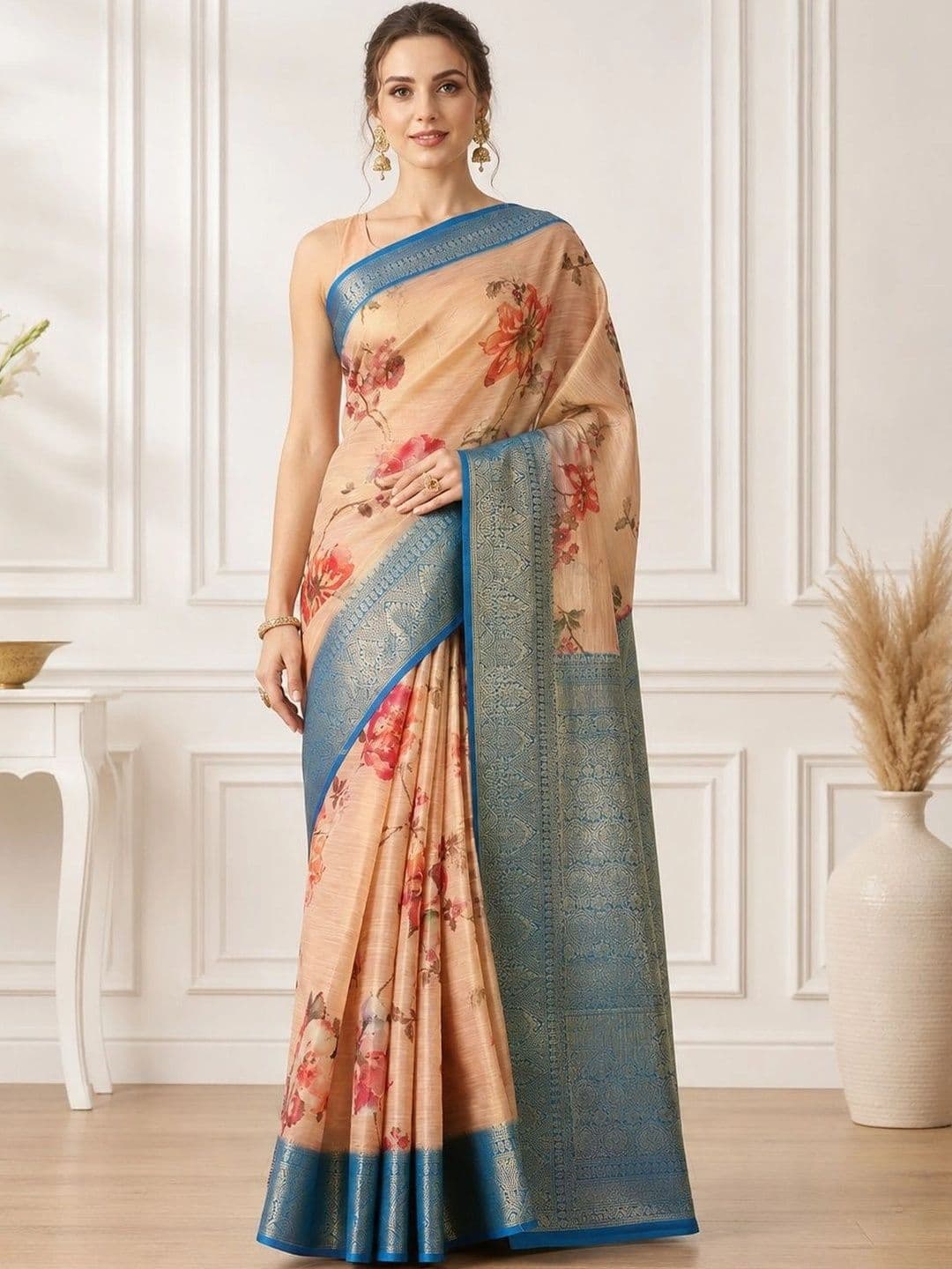 DIVASTRI Ethnic Motifs Zari Silk Cotton Designer Kanjeevaram Saree - view 1