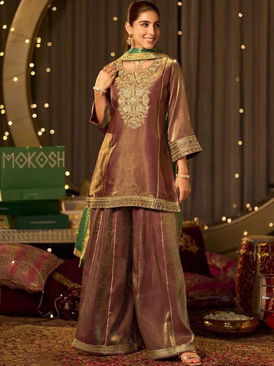 MOKOSH Women Embroidered Kurti and Sharara Set with Dupatta - view 1