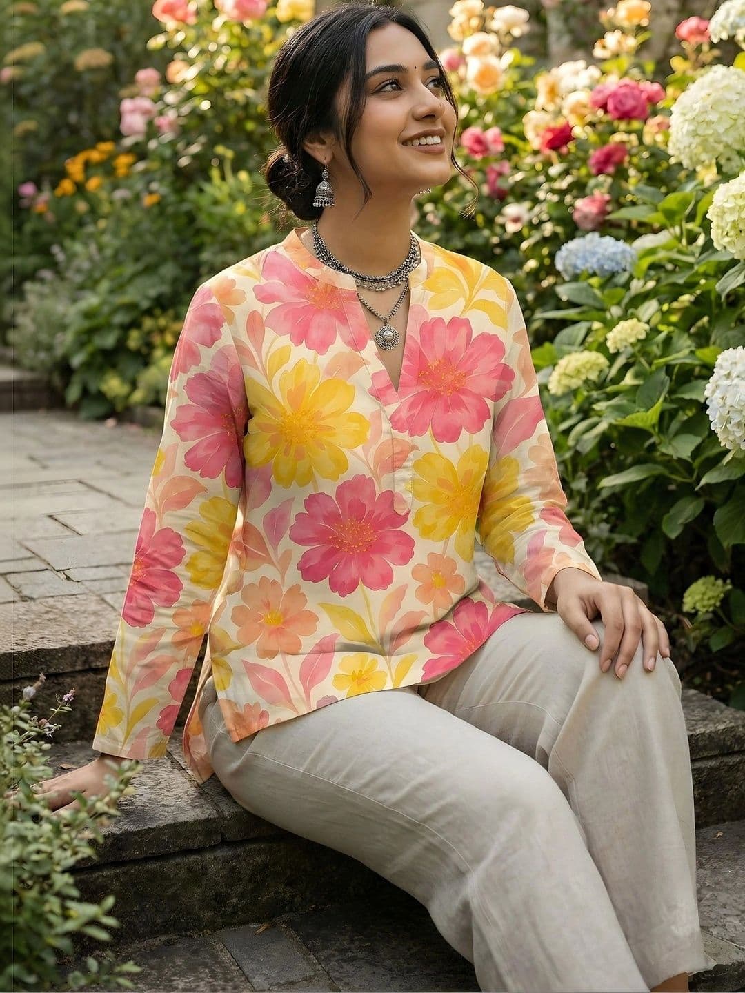 Meena Bazaar Women Floral Printed Floral Handloom Kurta - view 1