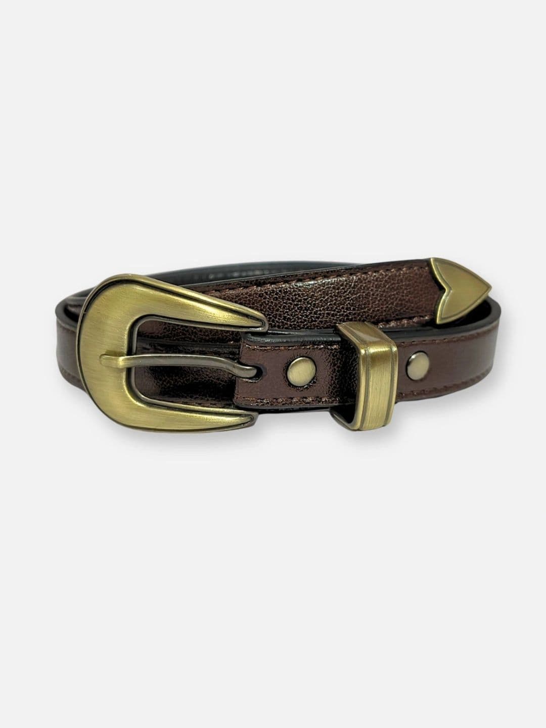 Punnu Brown Vegan Leather Slim Western Belt - view 1