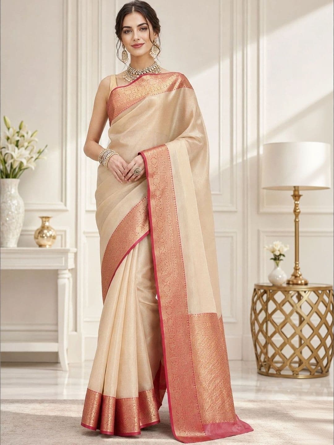 DIVASTRI Ethnic Motifs Zari Silk Cotton Designer Kanjeevaram Saree - view 1