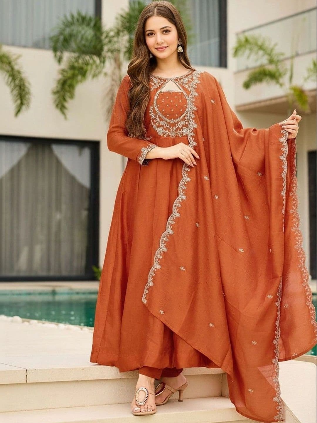 ZARVELA Women Ethnic Motifs Embroidered Regular Sequinned Kurta with Trousers & With Dupatta - view 1