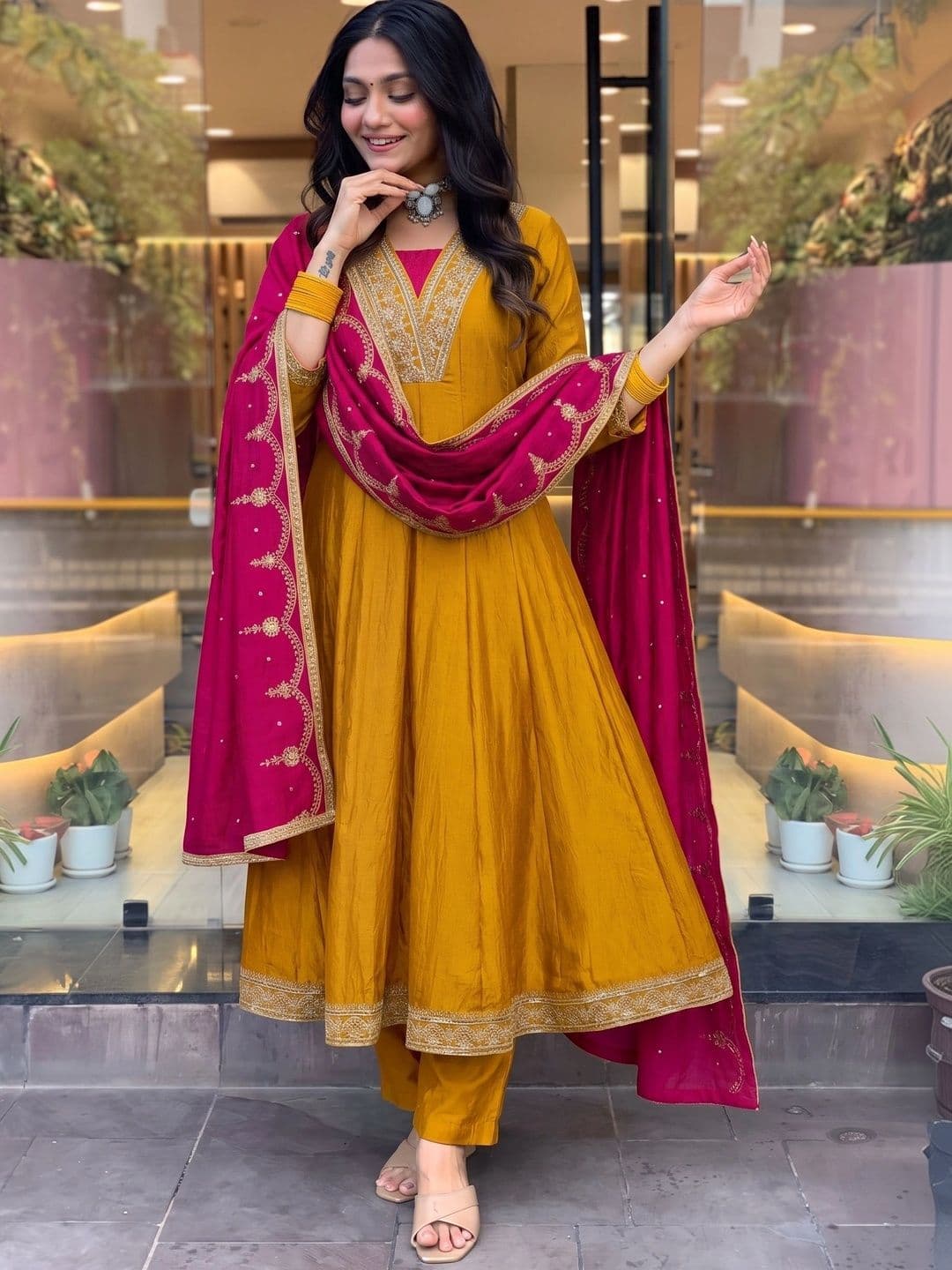 Anouk Women Ethnic Motifs Embroidered Panelled Gotta Patti Kurta with Trousers & With Dupatta - view 1