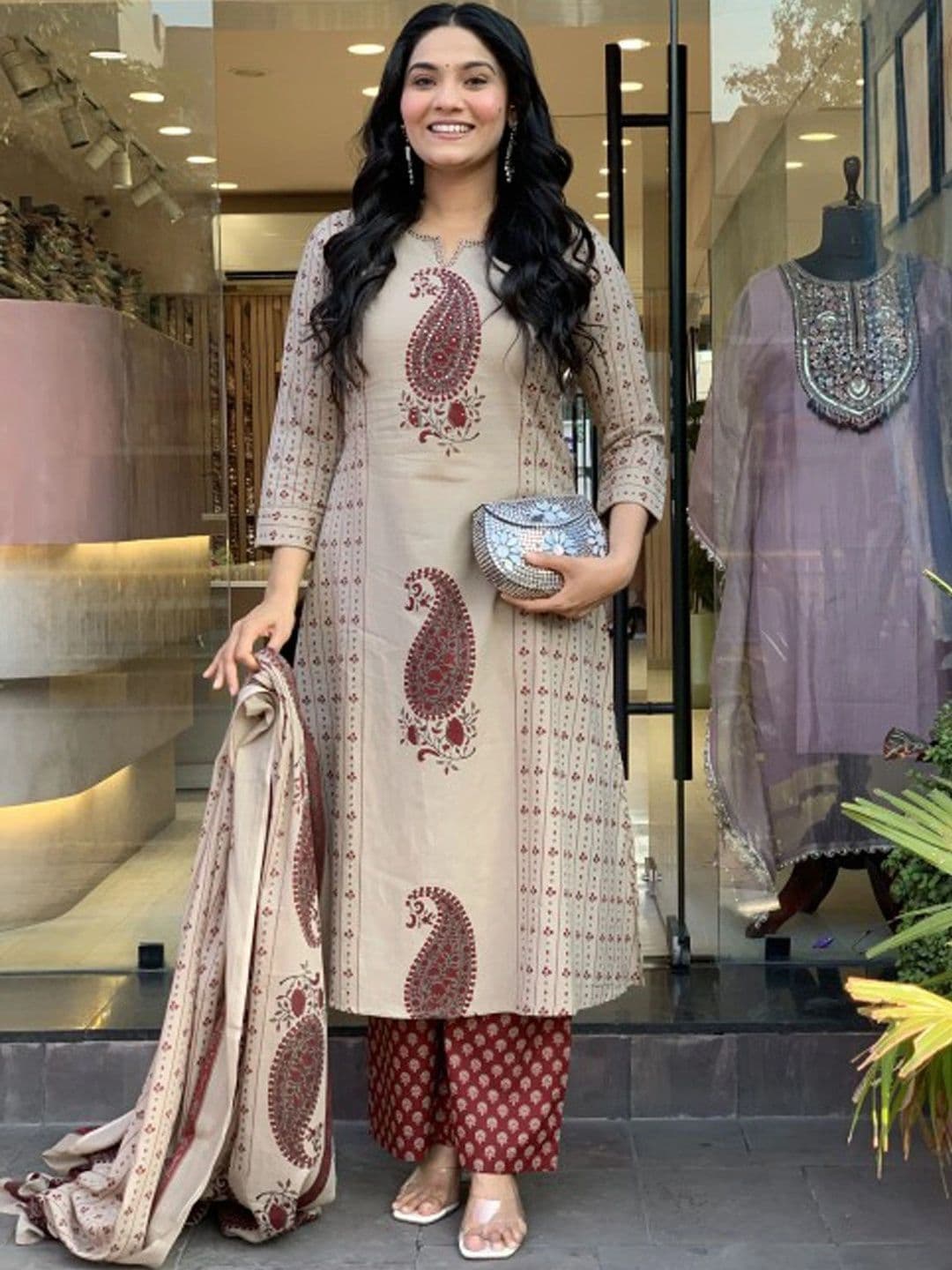 Sangria Women Paisley Printed Regular Pure Cotton Kurta with Palazzos & With Dupatta - view 1