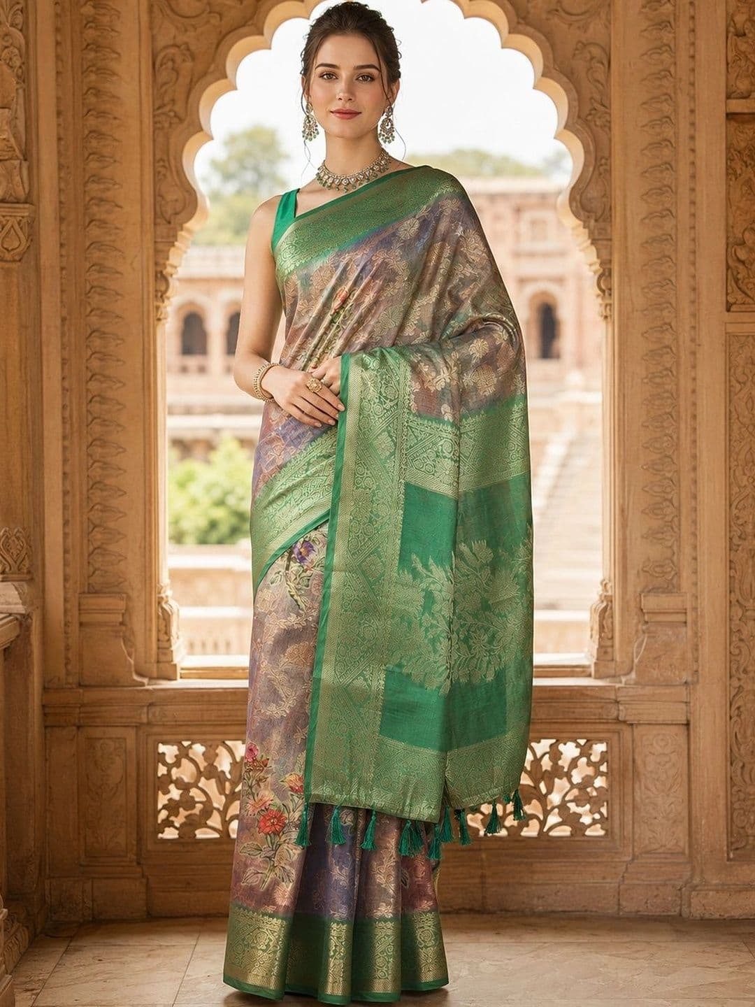 Mitera Woven Design Zari Silk Cotton Handloom Kanjeevaram Saree - view 1