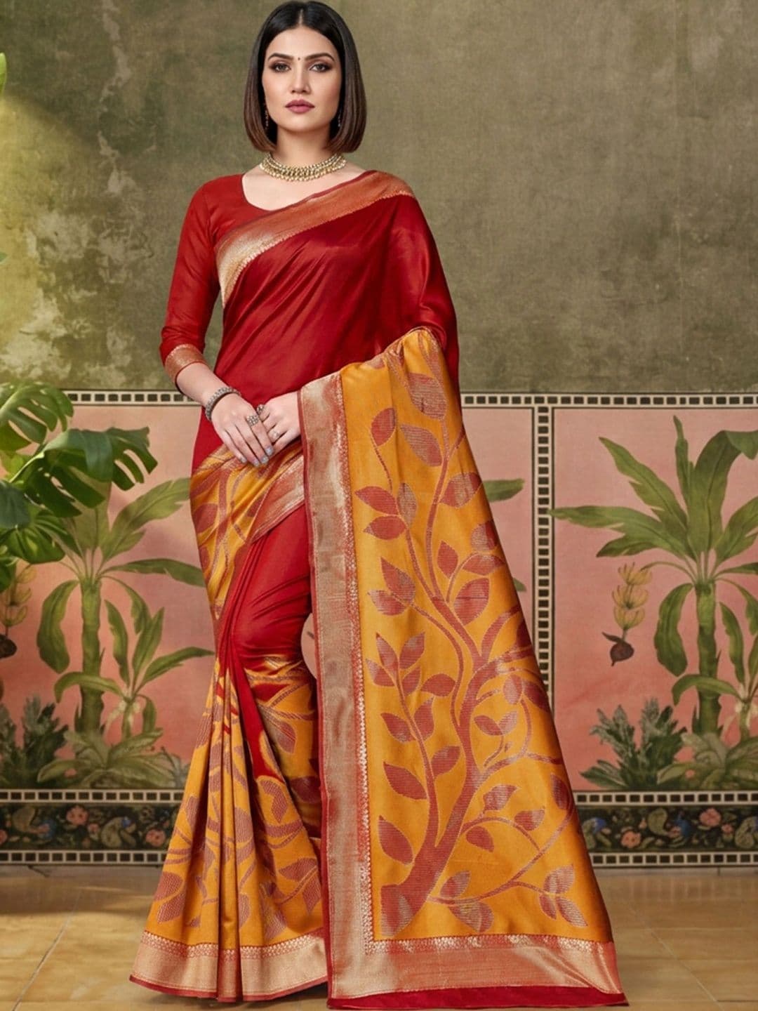 Sangria Woven Design Zari Silk Blend Designer Banarasi Saree - view 1