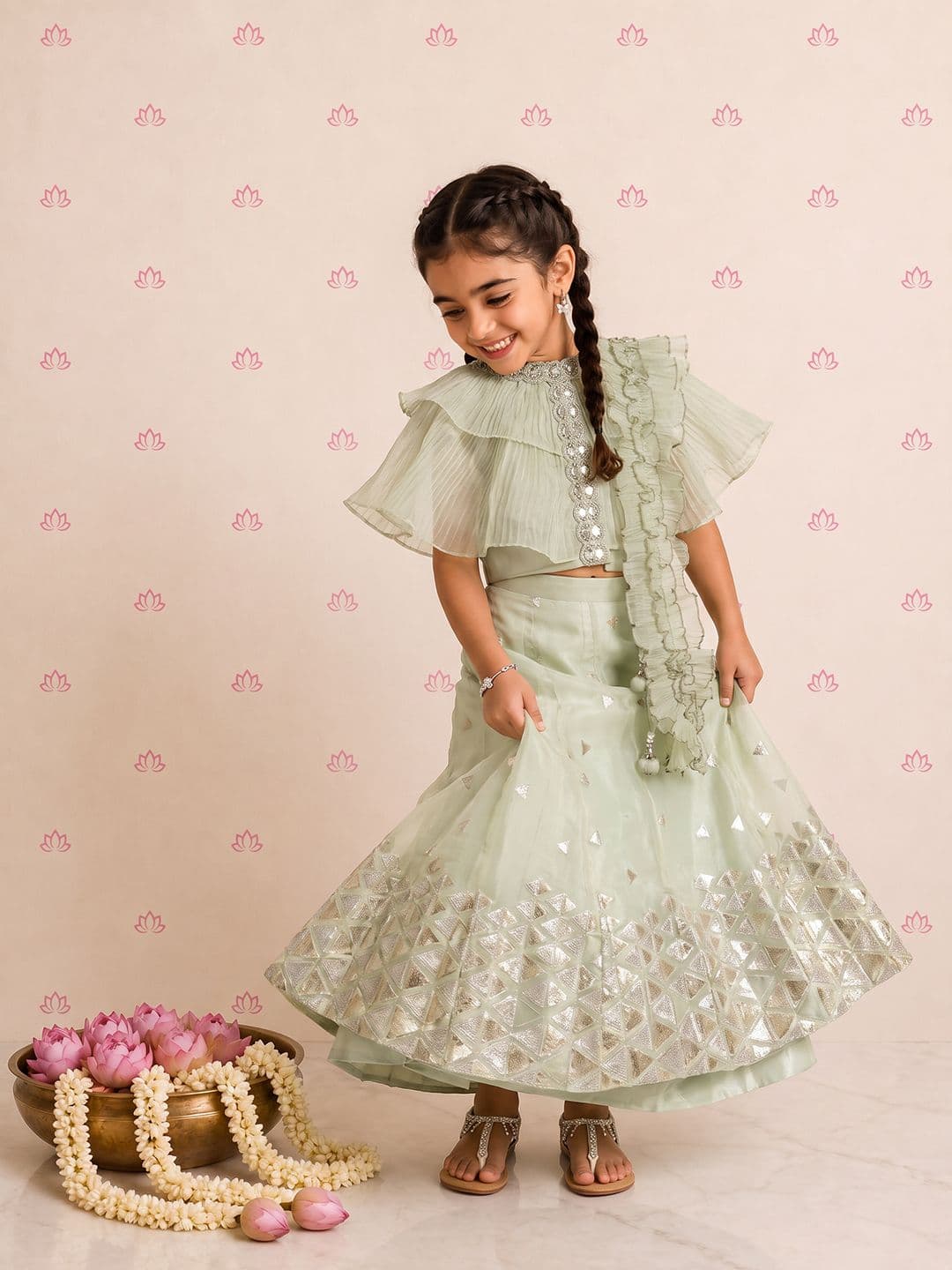 Sangria Girls Embellished Sequinned Ready to Wear Lehenga & Blouse With Dupatta - view 1