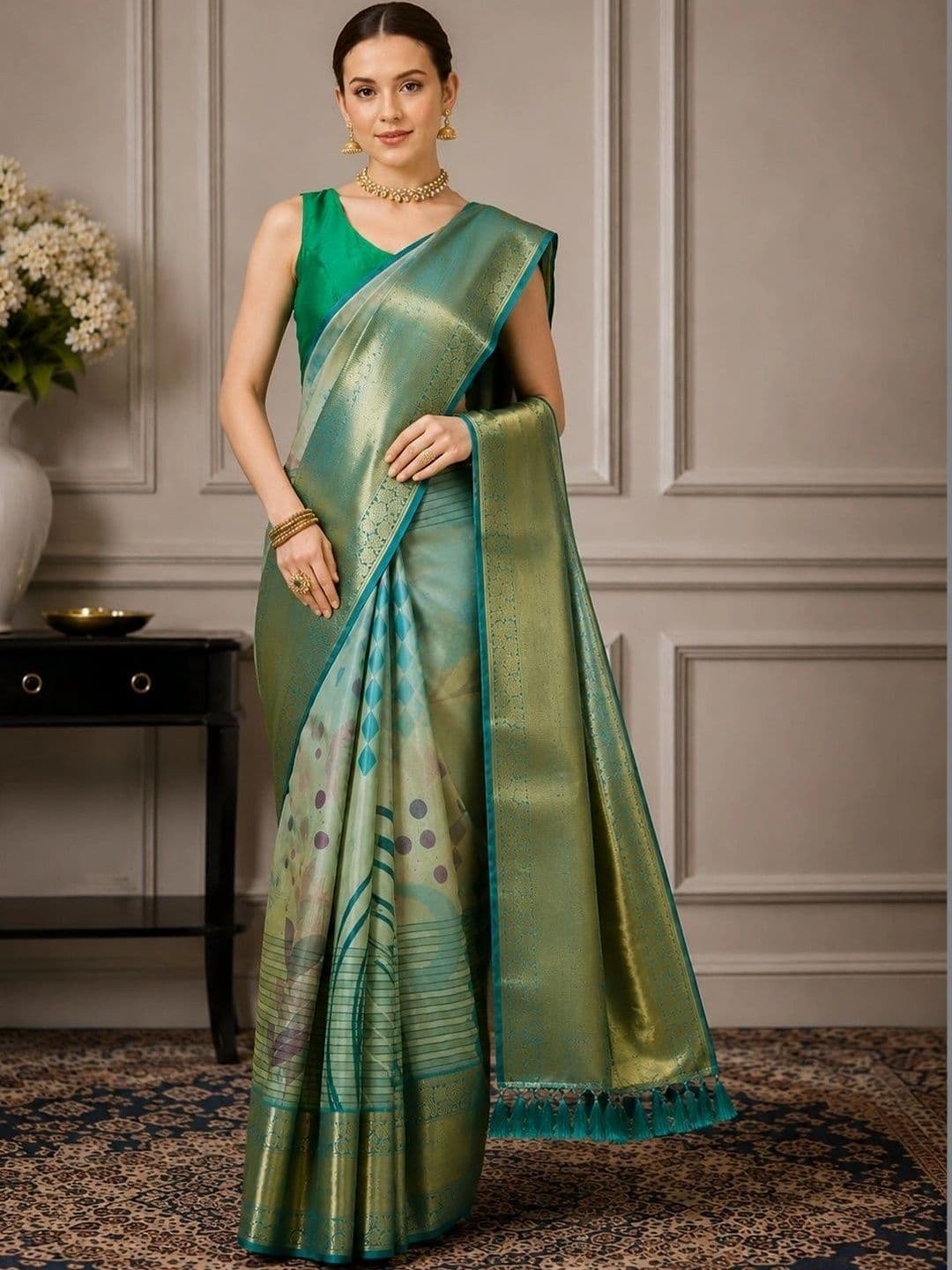 DIVASTRI Zari Silk Cotton Designer Kanjeevaram Saree - view 1