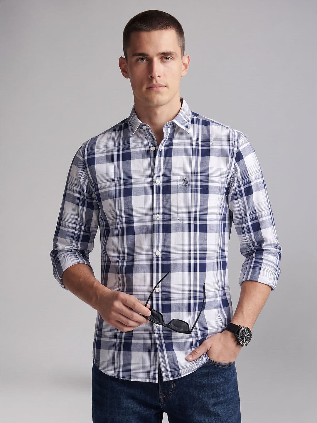 U.S. Polo Assn. Denim Co. Checked Pure Cotton Casual Shirt - view 1