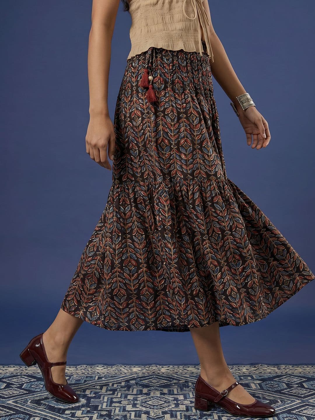 Taavi Women Kalamkari Pure Cotton Midi Flared Skirt - view 1