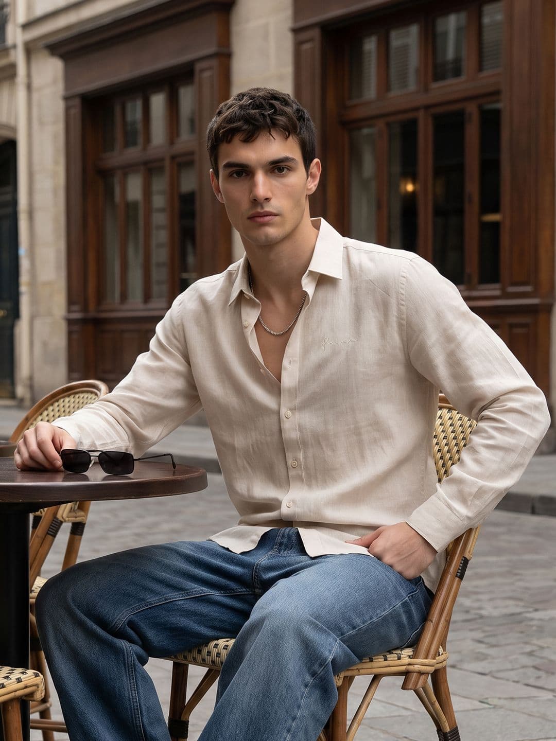 FCUK Relaxed Fit Spread Collar Cotton Linen Casual Shirt - view 1