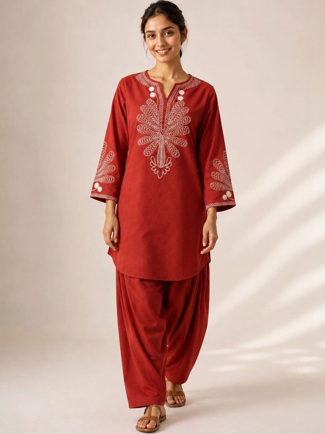 MISRI Women Ethnic Motifs Embroidered Regular Thread Work Pure Cotton Kurta with Patiala - view 1