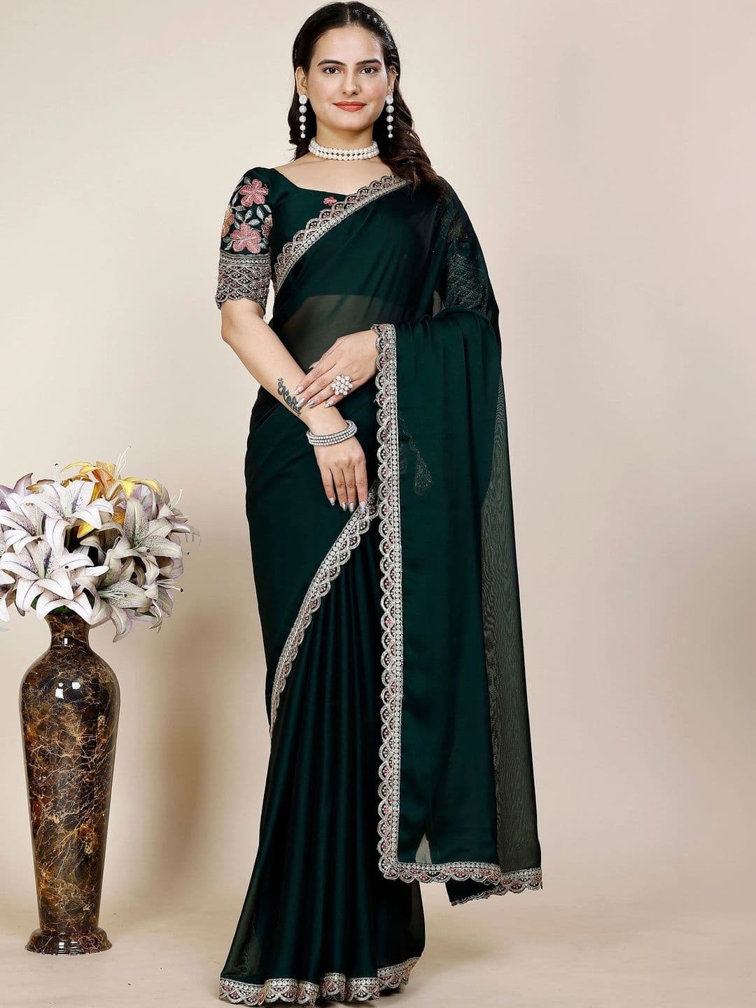 LeeliPeeri Designer Embroidered Poly Chiffon Designer Saree - view 1