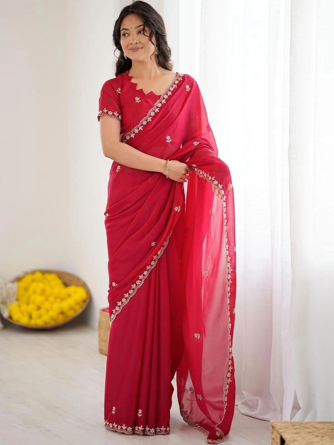 Meet Trendz Embroidered Art Silk Saree - view 1