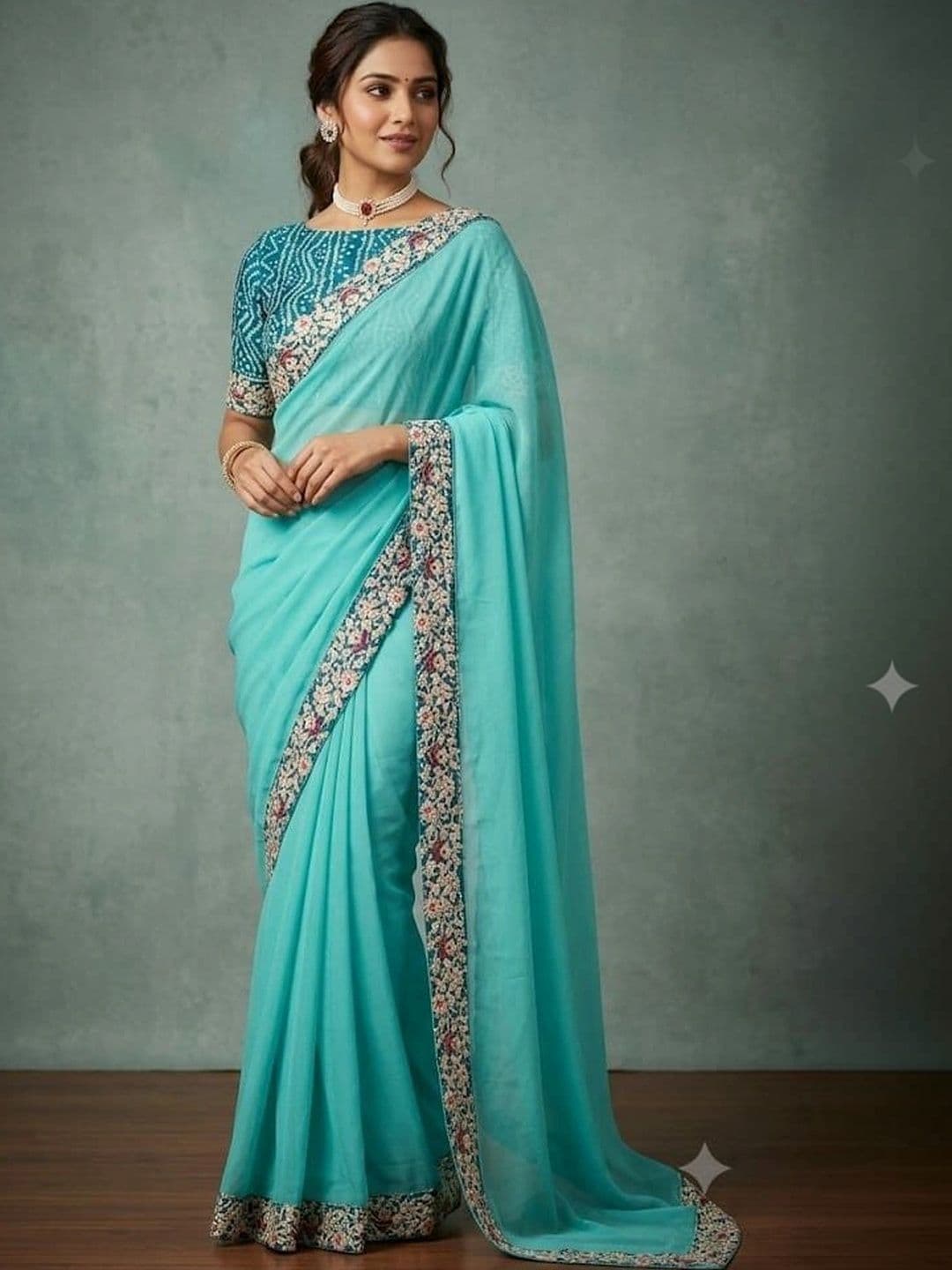 tathastufab Floral Poly Chiffon Designer Saree - view 1
