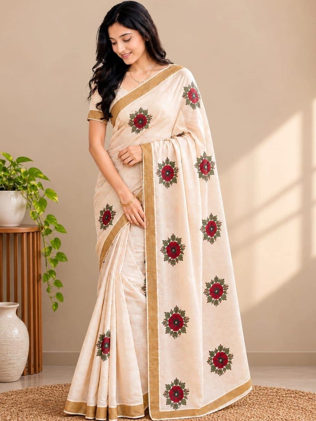 SHRIJAMYAHAM Linen Blend Saree - view 1