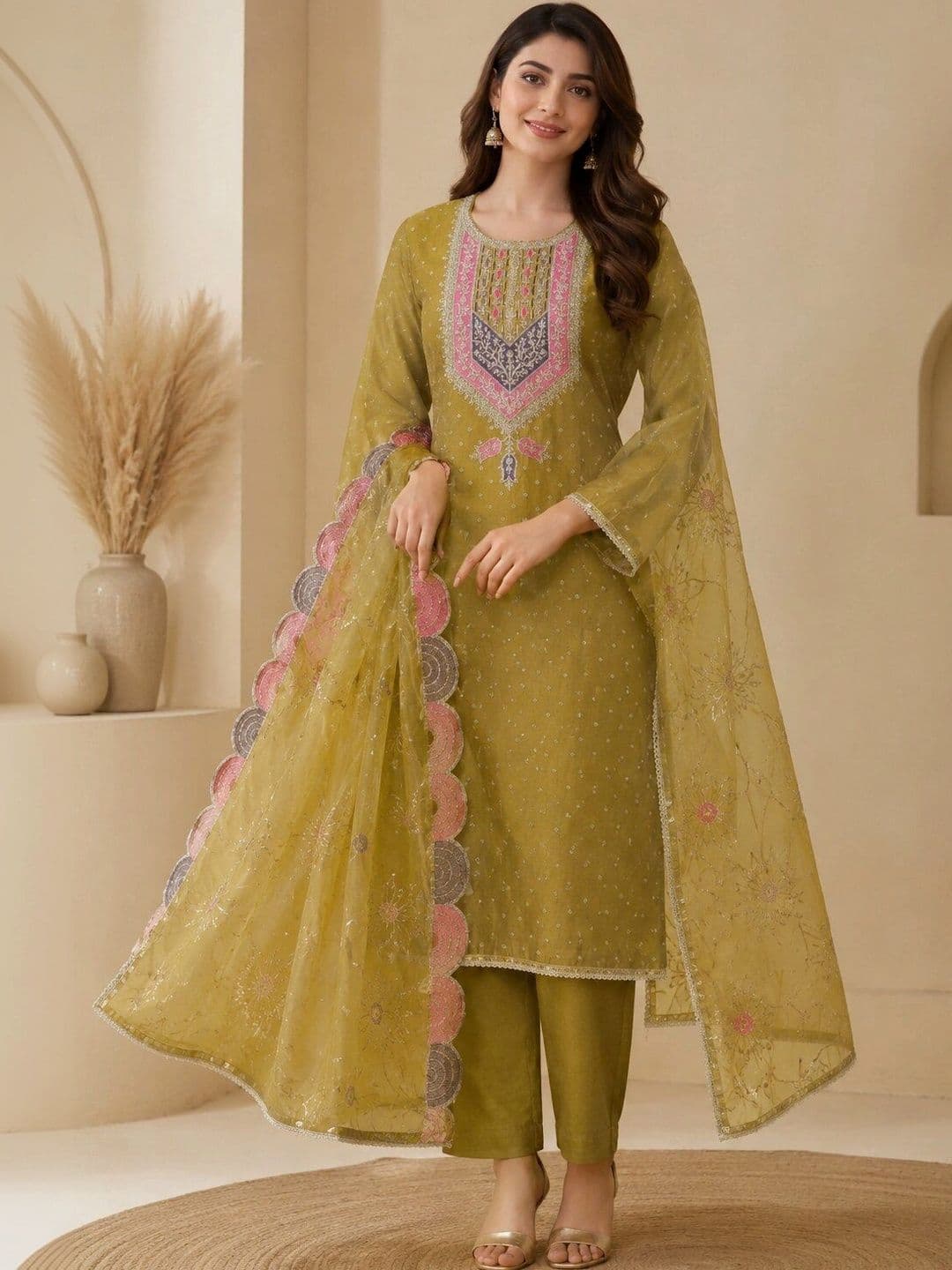 THE ASSTAG Embroidered Semi-Stitched Dress Material - view 1