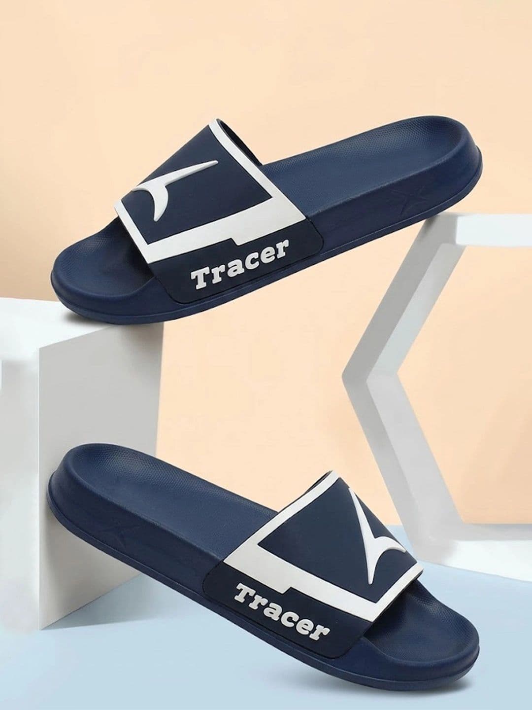 Tracer Men Blue & White Printed Open Toe Slip-On Casual Slides with Comfortable Footbed - view 1