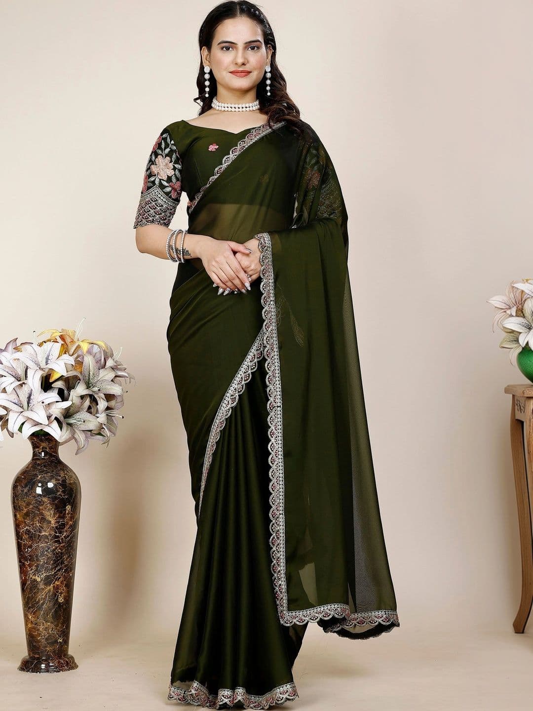 LeeliPeeri Designer Embroidered Poly Chiffon Designer Saree - view 1