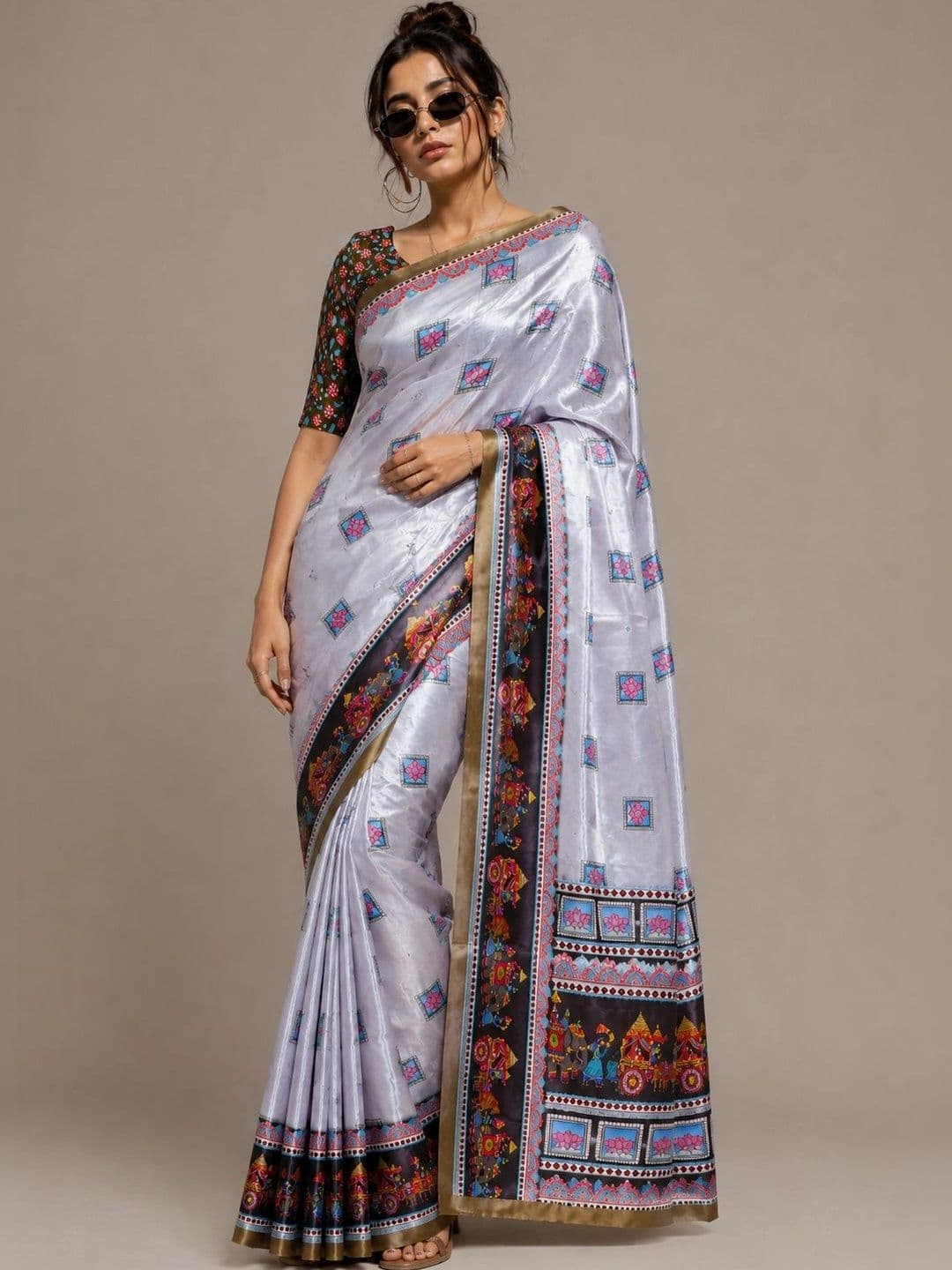 Jihana Fab Kalamkari Satin Banarasi Saree - view 1