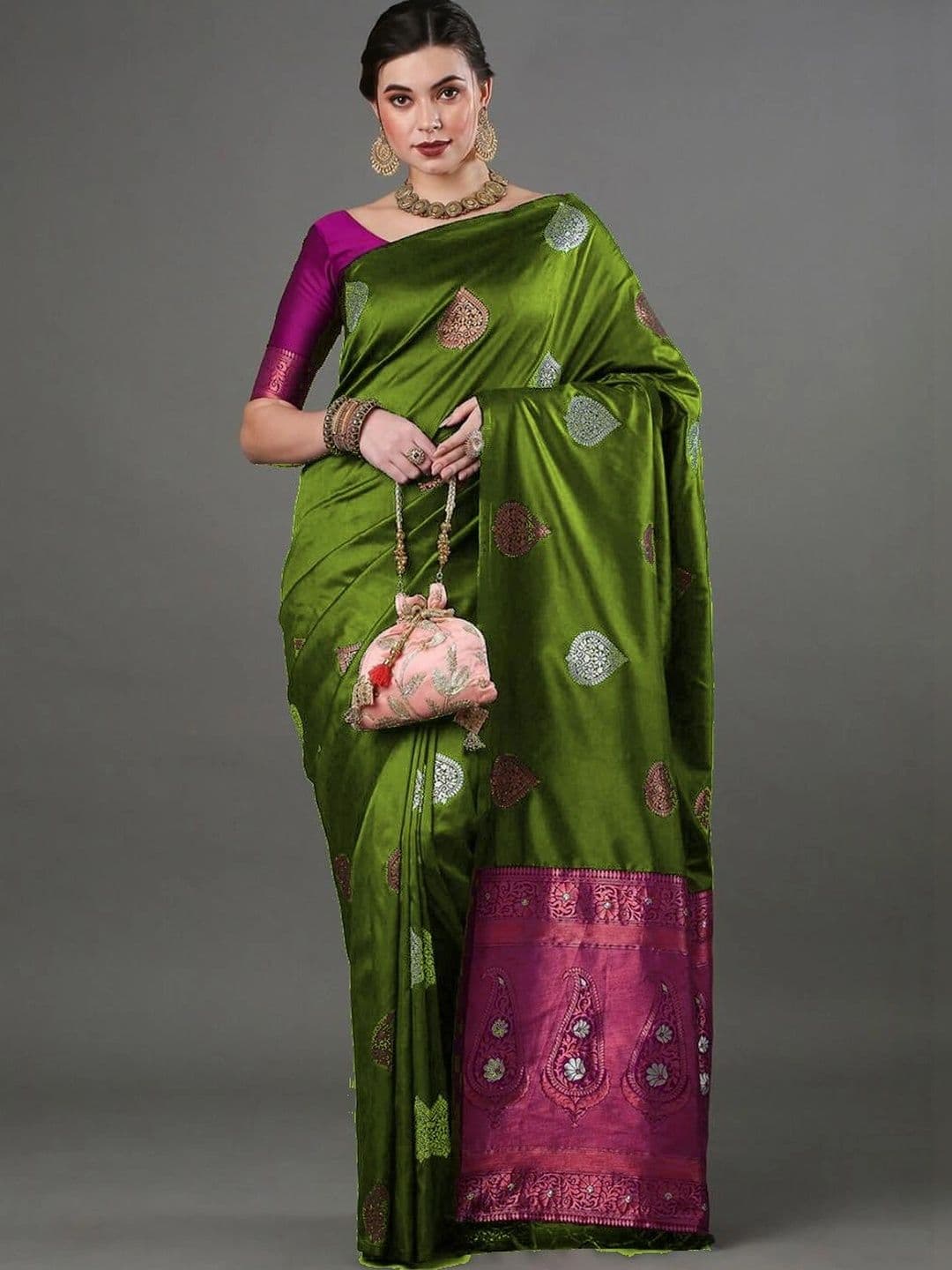 JIVUBA Ethnic Motifs Zari Art Silk Designer Banarasi Saree - view 1