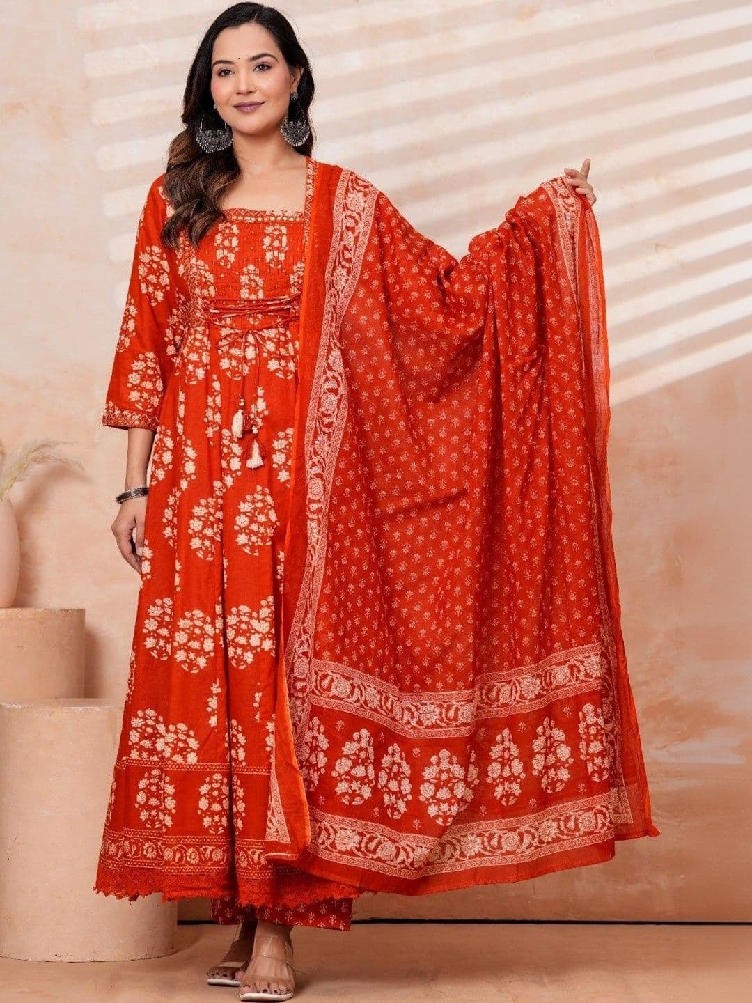KALINI Women Floral Printed Empire Pure Cotton Kurta with Trousers & With Dupatta - view 1