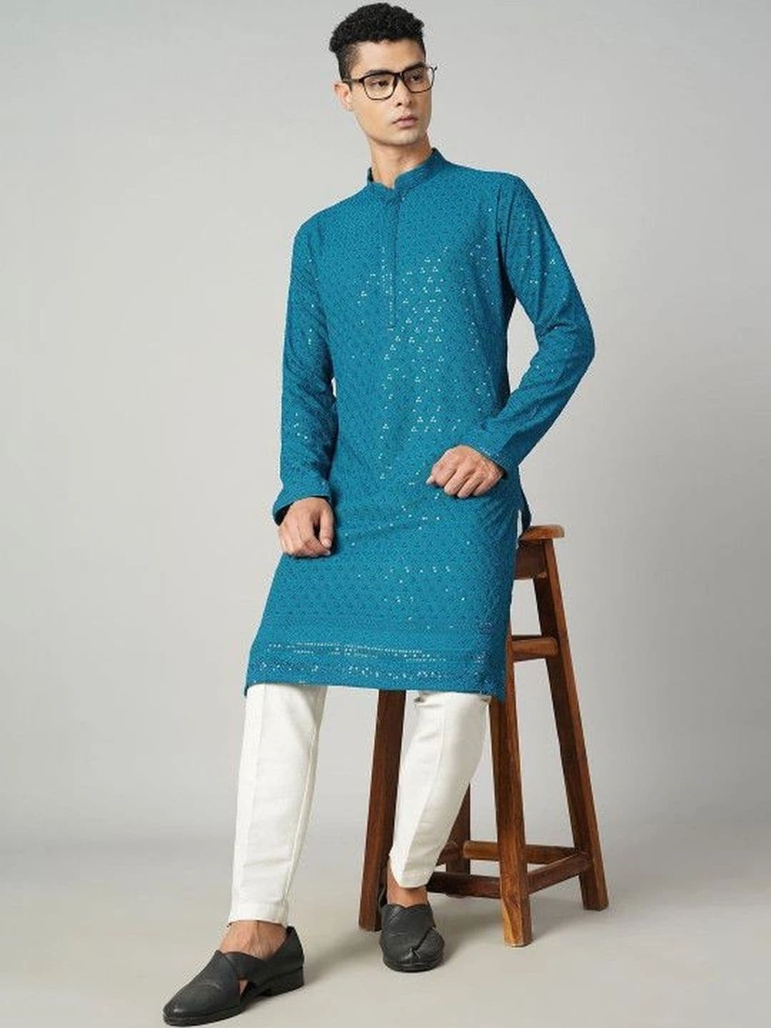 Kaashi Couture Men Embellished Thread Work Kurta - view 1