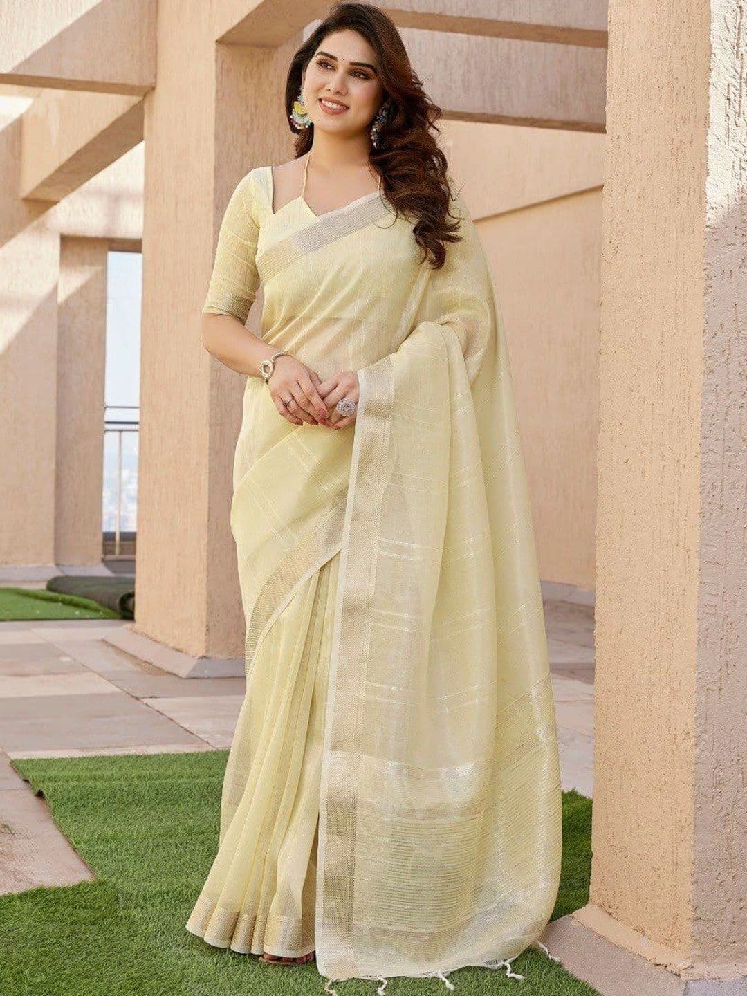 Rare Bello Striped Zari Tissue Handloom Saree - view 1