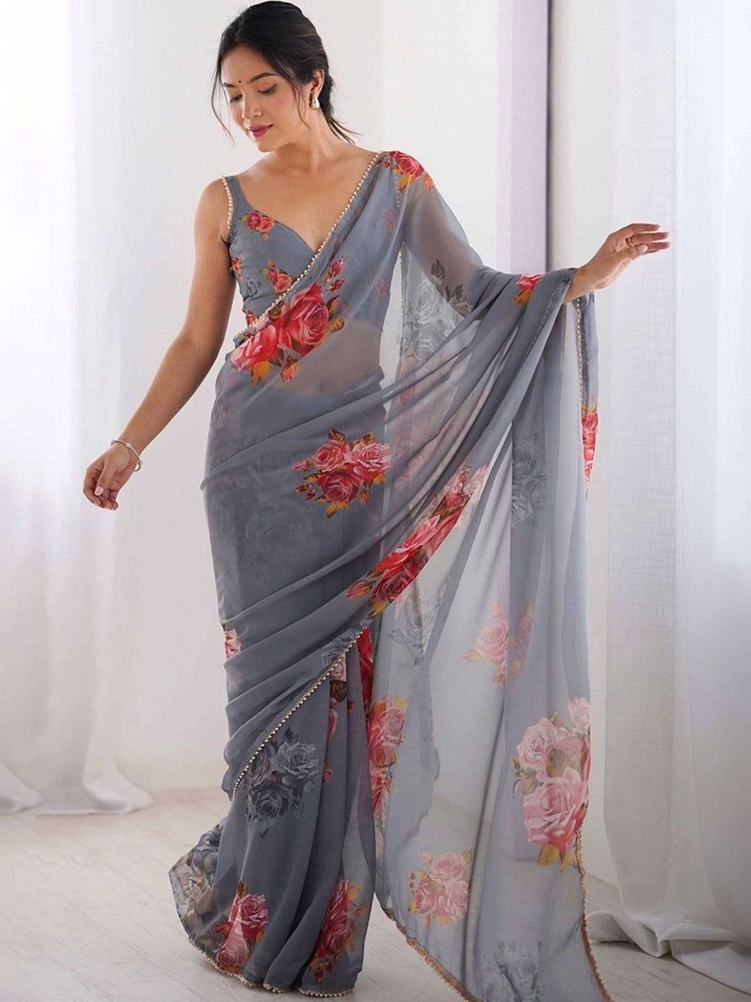 KALINI Floral Pure Georgette Saree - view 1