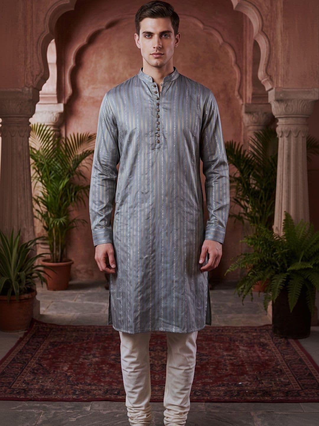 House of Pataudi Men Khadi Kurta - view 1