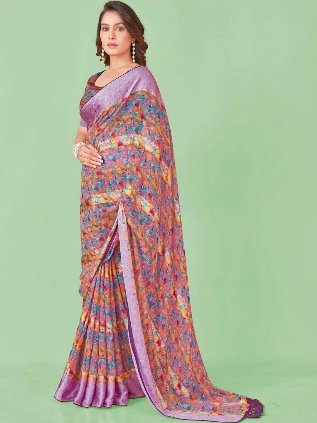 NANDITA DESIGNER Floral Satin Leheriya Saree - view 1