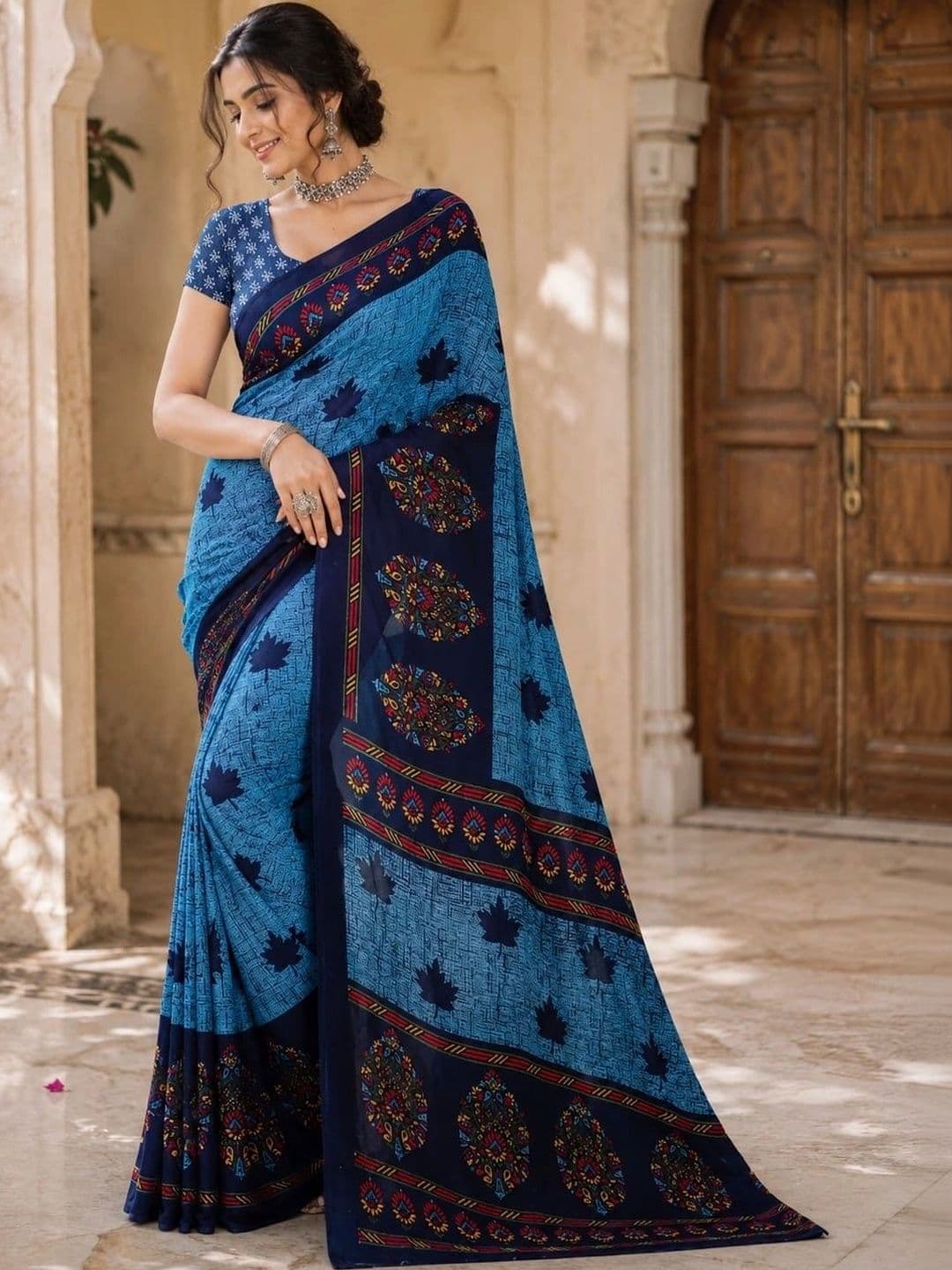 Leelavati Floral Pure Georgette Saree - view 1
