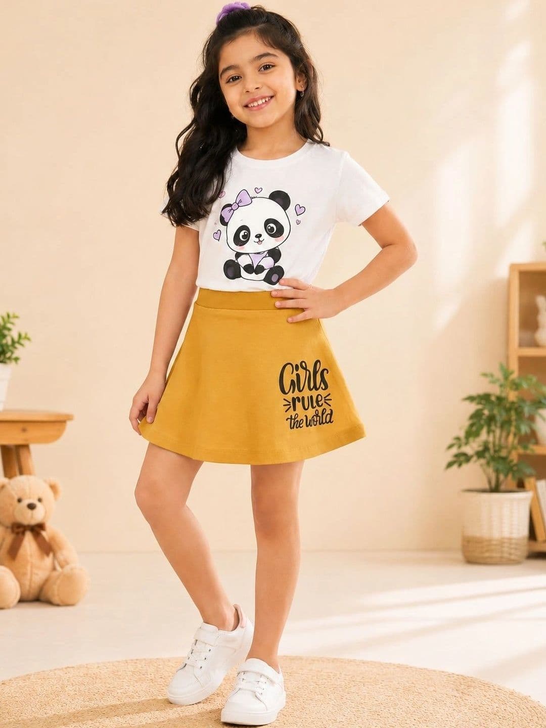 FAZZA Girls Graphic Typography or Slogan Print Above Knee Flared Skirt - view 1