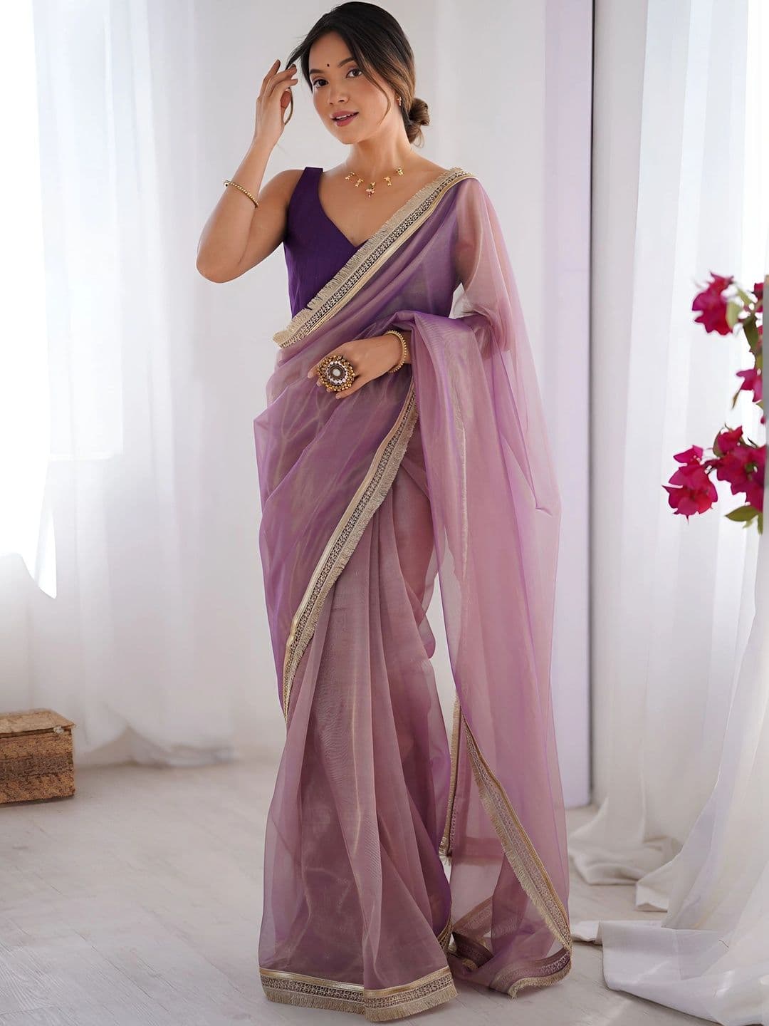 HERE&NOW Women Net Heavy Work Bagh Saree - view 1