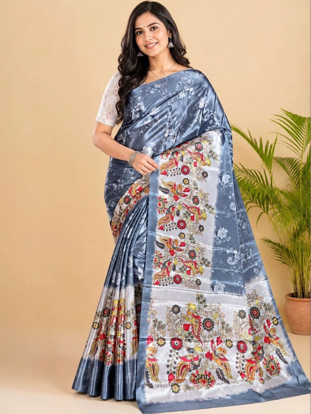 Jihana Fab Floral Satin Banarasi Saree - view 1
